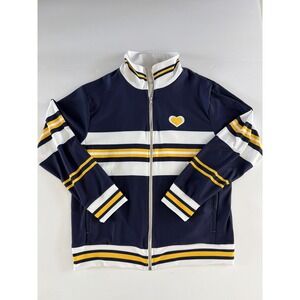 Art Twins Studio Game Day Rugby Style Y2K Track Jacket Blue Yellow Heart Small